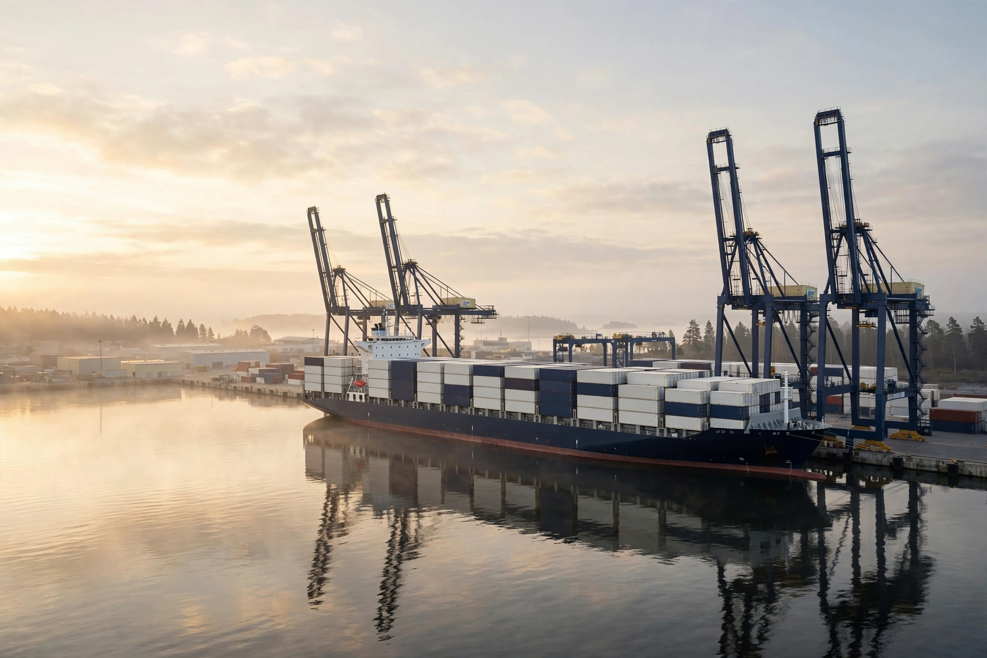 Reefer container vessel at a container terminal